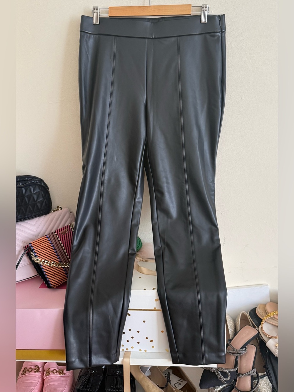 Talbots Black Faux Leather Pants with Front Seams
